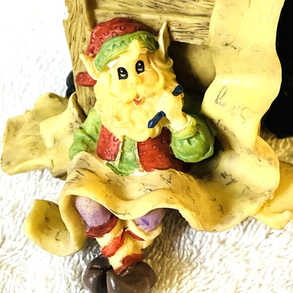 Santa and Elf Vintage Figurine Toys Checking Christmas List 6" Stocking Hanger - Picture 7 of 14